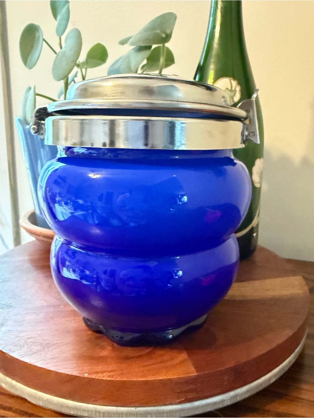 Vintage 1960s Italian empoli cobalt blue case glass canister with original